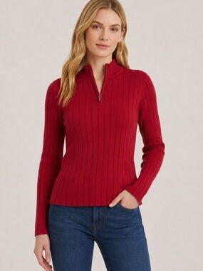 Lauren Ralph Lauren sweater  rib-knit design quarter-zip mock neck size PS